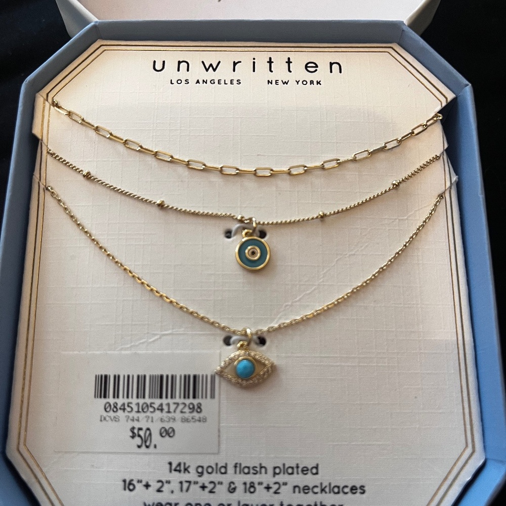 Unwritten Gold Necklace Trio with Evil Eye Charms